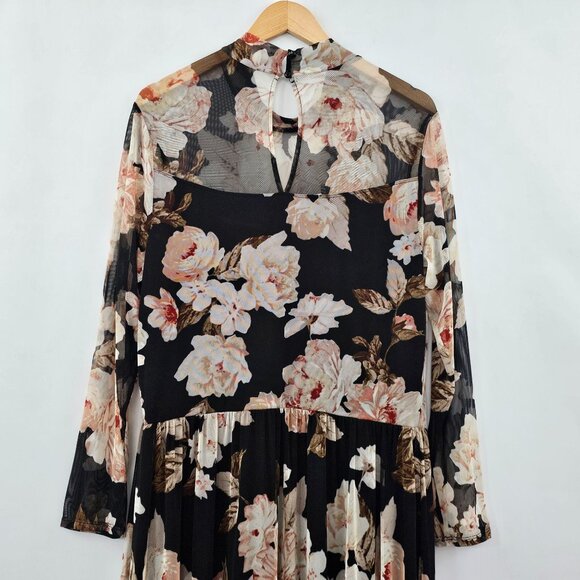 En Focus Maxi Dress 18W Black Pink Floral Sheer Mesh Boho Whimsigoth Fairygrunge - Picture 8 of 9